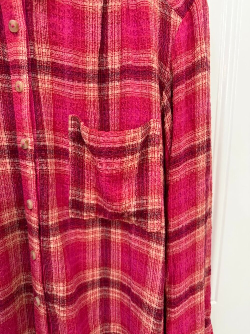 Anthropologie Pilcro Seamed Plaid Oversized Button Down Tunic Pink Size S - Picture 3 of 9